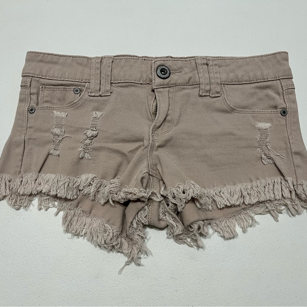 Blue Asphalt Frayed Hem Women's Jean Shorts - Beige